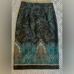 Teal Paisley Border Pencil Skirt | Boho Chic Midi